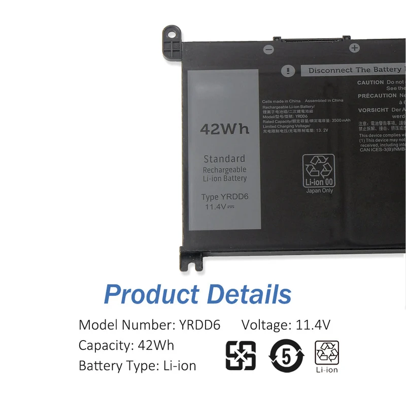 YRDD6 Laptop Battery for Dell Inspiron 5482 5480 5481 5485 5491 5591 5593 3583 3310 2-in-1 3493 3582 3593 | LUSONBAY