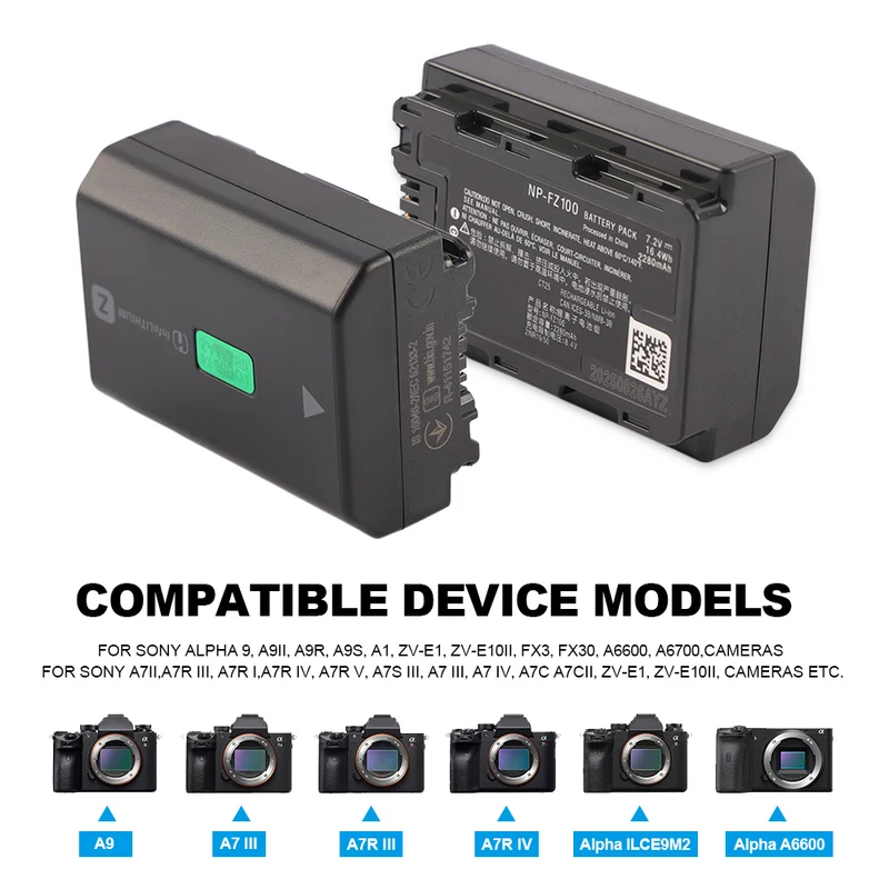 NP-FZ100 Replacement Camera battery for SONY Alpha 1/7R V/7 Ⅳ FX3/30