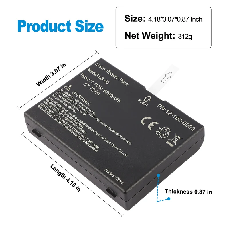LB-08 Battery for BIOLICHT 12-100-0003 A5 A6 A8 Q3 5200mah 11.1v