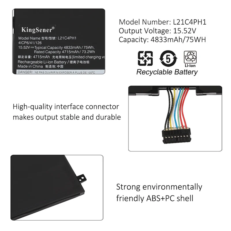 L21C4PH1 Laptop Battery For Lenovo Yoga Slim 9-14IAP7 82T0 Slim 9-14IAP7 82T1 Series L21M4PH1 L21L4PH1 L21D4PH1 75WH | KingSener