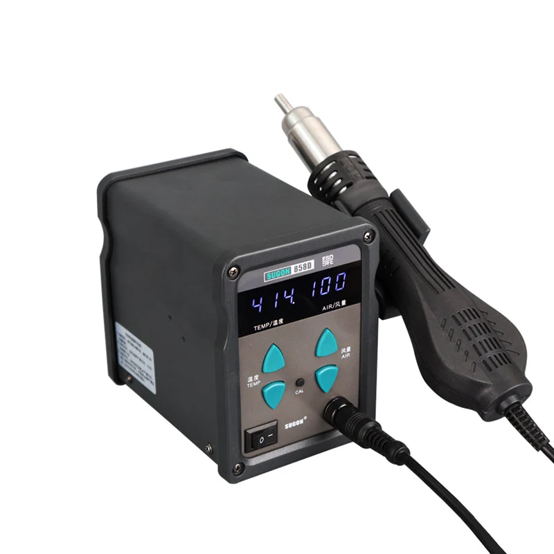 858D 1000W hot air gun digital display rotating straight air flow dual-purpose hot air soldering station