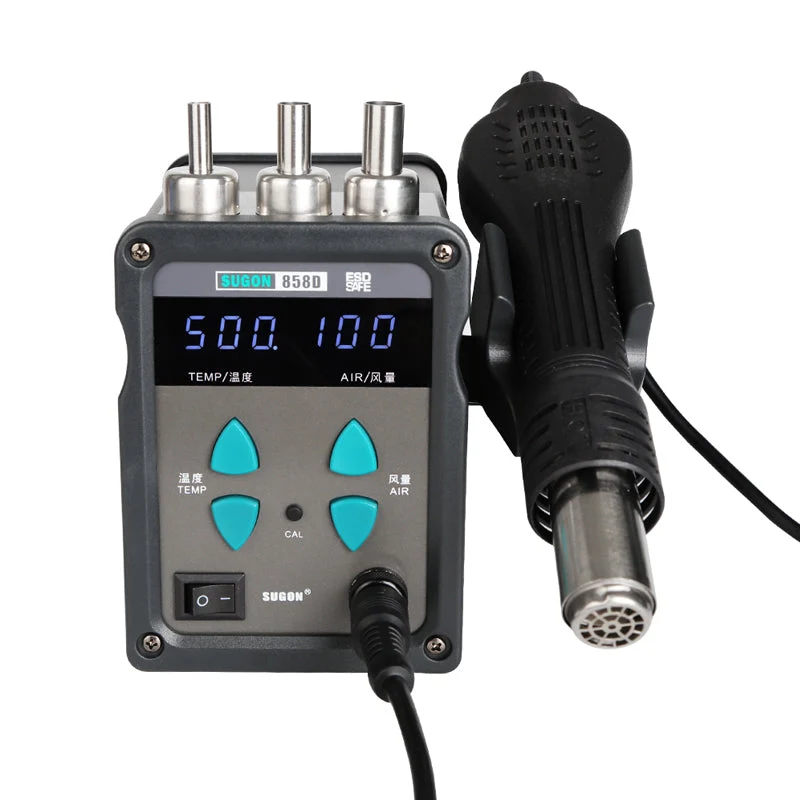 858D 1000W hot air gun digital display rotating straight air flow dual-purpose hot air soldering station