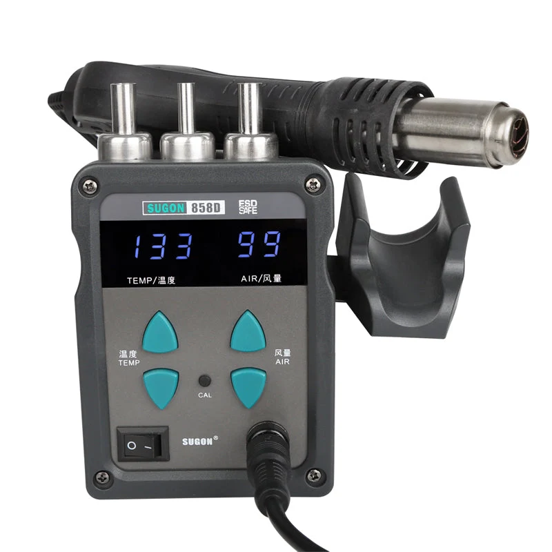 858D 1000W hot air gun digital display rotating straight air flow dual-purpose hot air soldering station