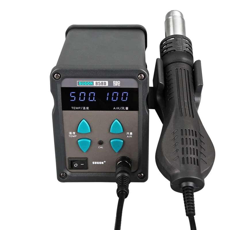 858D 1000W hot air gun digital display rotating straight air flow dual-purpose hot air soldering station