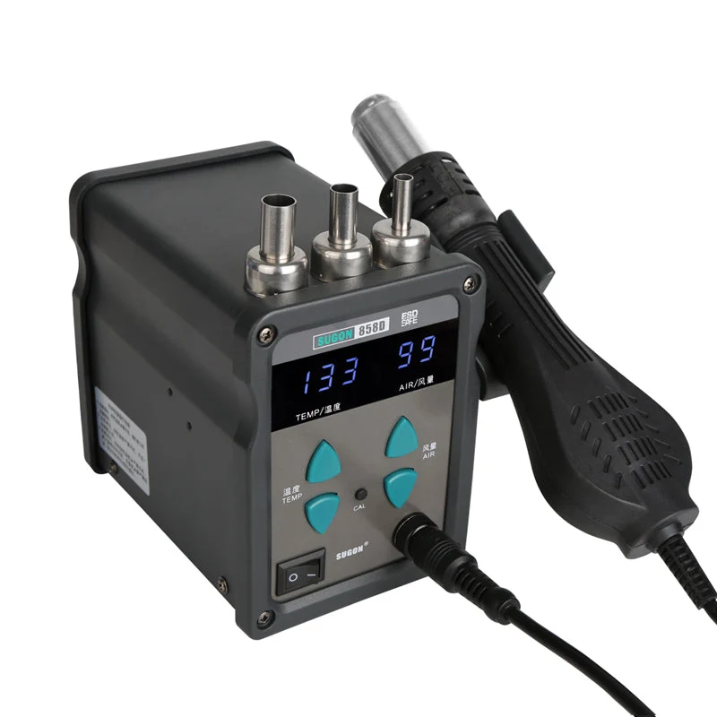 858D 1000W hot air gun digital display rotating straight air flow dual-purpose hot air soldering station