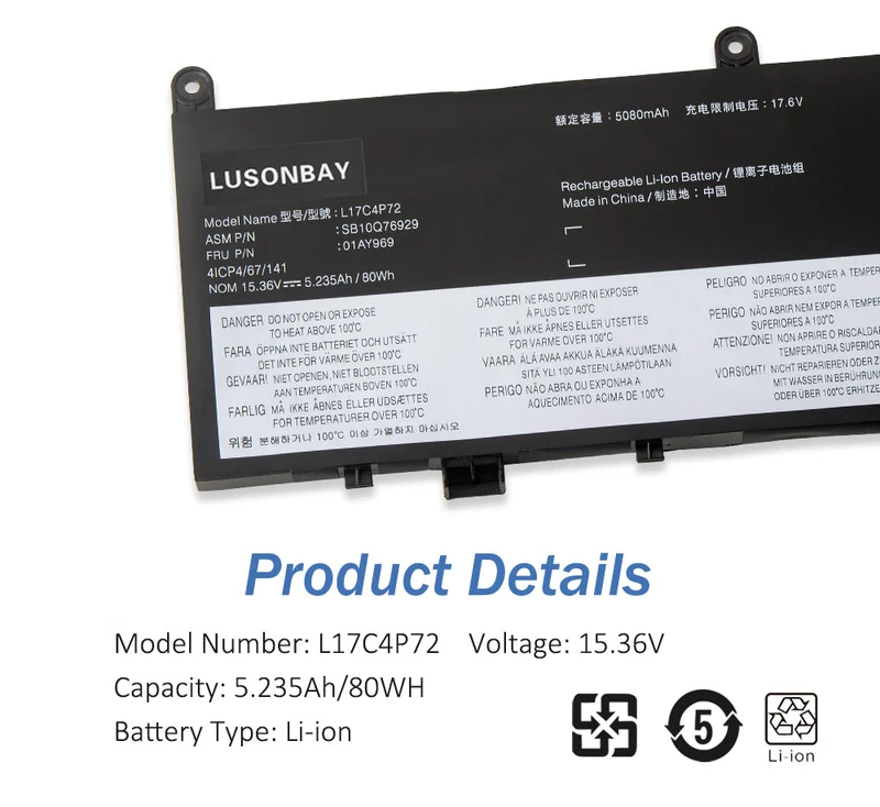 L17C4P72 Laptop Battery For Lenovo ThinkPad X1 Extreme Gen 1 2 For ThinkPad P1 1st/2nd Gen Serie | LUSONBAY