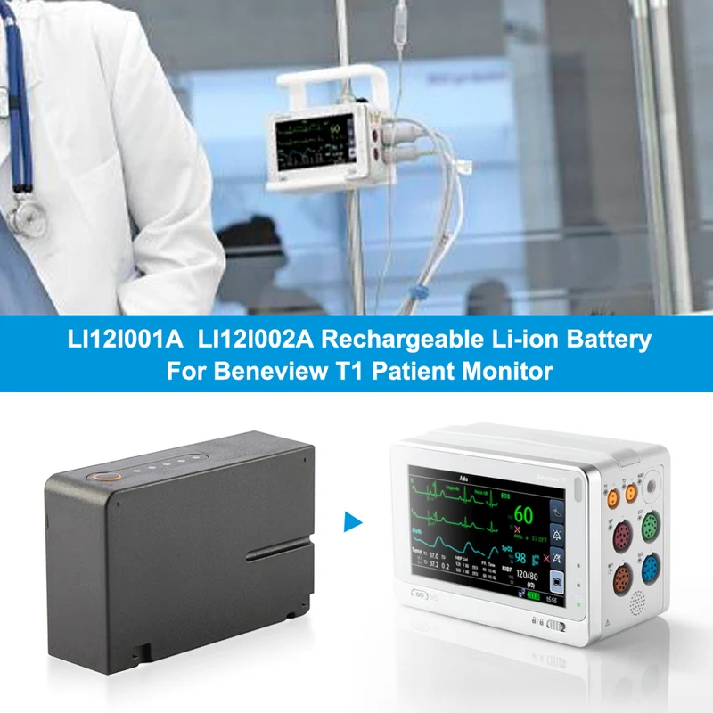 Battery Replacement for Mind-ray Beneview T1, T1, Part No: 115-018016-00, 2ICR19/65, LI12I001A, LI12I002A 7.4V