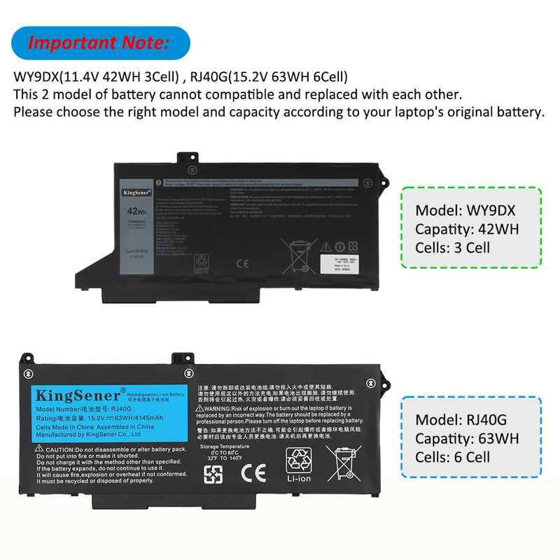 Dell Latitude 5420/5520 Replacement Battery WY9DX | 42Wh|