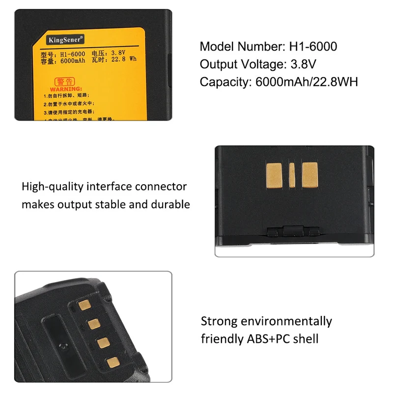 KingSener H1-6000 Li-lon Rechargeable Battery For Runbo H1 H1A H1B H1C 4G LTE Tri-proof 4W DMR PTT Analog Radio Smart Phone and Walkie Talkie