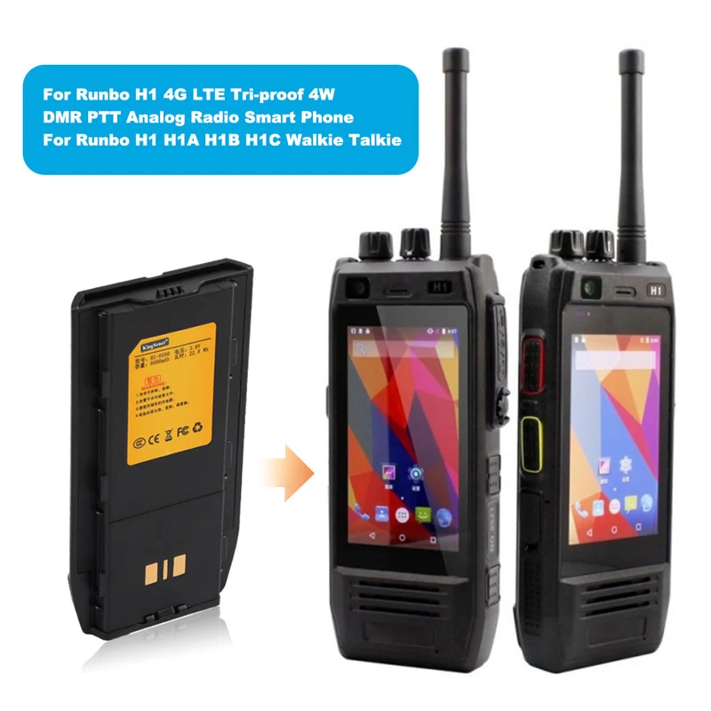KingSener H1-6000 Li-lon Rechargeable Battery For Runbo H1 H1A H1B H1C 4G LTE Tri-proof 4W DMR PTT Analog Radio Smart Phone and Walkie Talkie