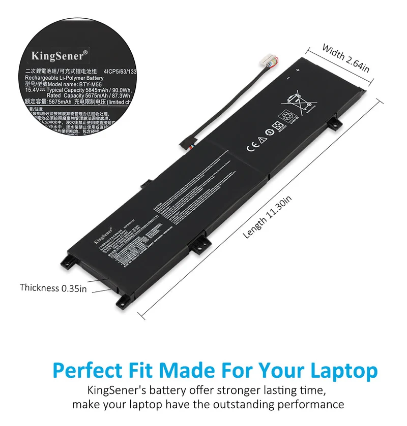 BTY-M55 Laptop Battery For MSI Alpha 15 A4DEK B5EEK B5EX 17 B5EEK Pulse 15 B13VFK B13VGK Katana GF66 11UG Pulse GL66 GL76 12UGK 12UGSZOK 12UGSZK 12UGOK | KingSener