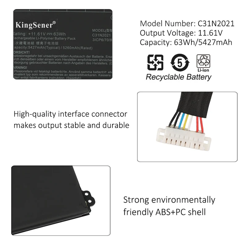 C31N2021 Laptop Battery For Asus ZenBook 14X OLED Flip OLED UM5401QA UX5401EA UP5401EA UX5400EA UM5401 UX5401 UX5400 UX5401Z 11.61V 63Wh | KingSener