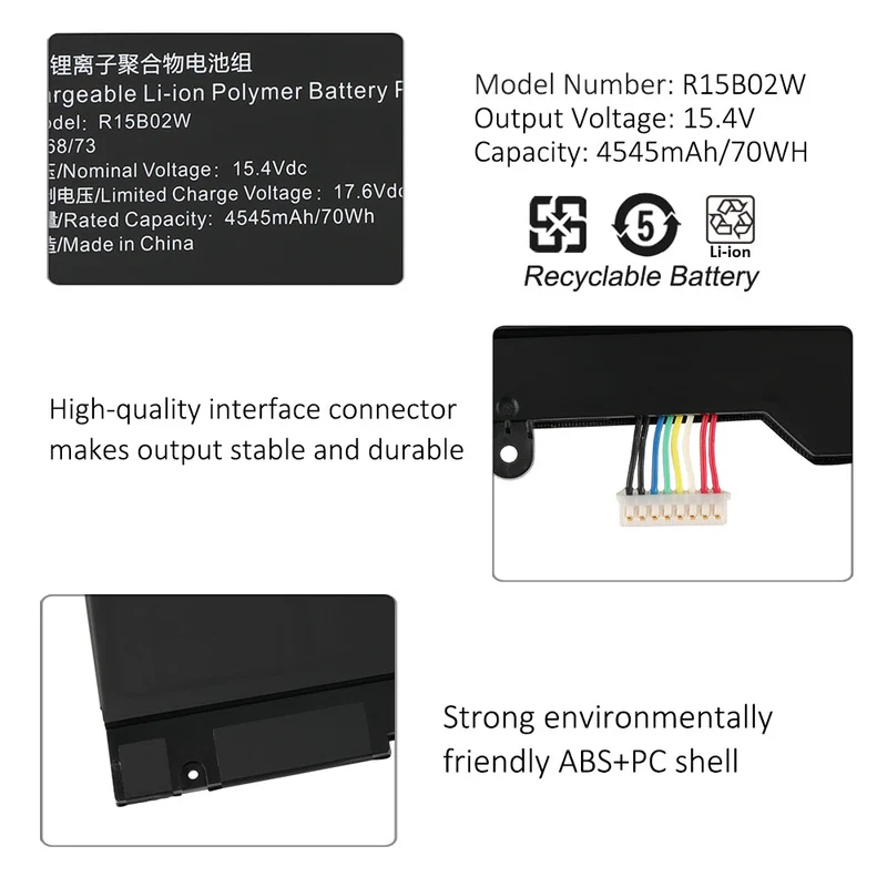 R15B02W Laptop Battery For Xiaomi RedmiBook Pro 15 R5 R7 XMA2007-BJ XMA2007-BB XMA2007-AJ XMA2007-AB 15.4V 4545mAh/70WH | KingSener