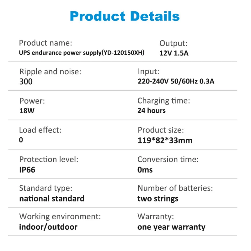 12V1.5A UPS power supply for battery life after power failure