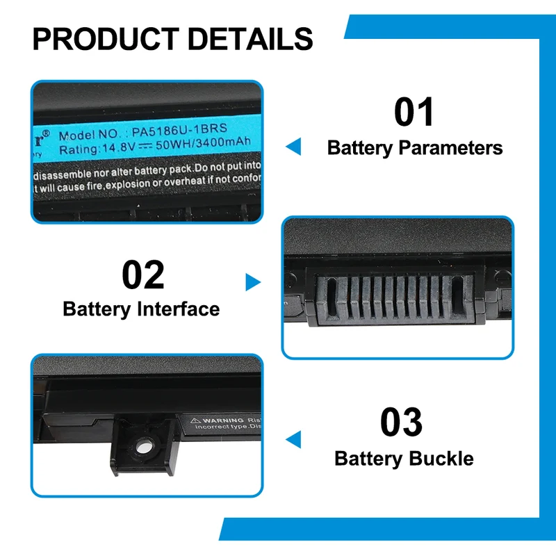 PA5186U PA5185U Battery for Toshiba Satellite C55 C55D C55T L55 L50-B Series — 45Wh 14.8V