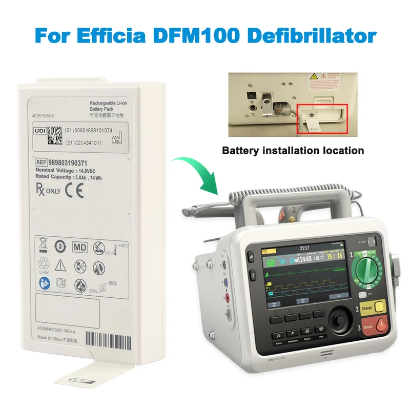 Medical Replacement Battery For Philips Defibrillator DFM100 Defibrillator DFM-100 Efficia DFM100 5200mAh