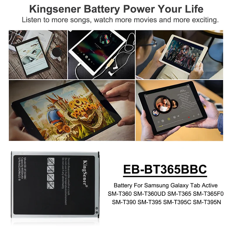 EB-BT365BBC Replacement Tablet Battery For Samsung Galaxy Tab Active SM-T360 SM-T365 SM-T390 SM-T395 EB-BT365BBE 4450mAh