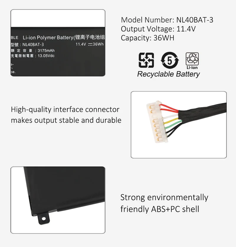 NL40BAT-3 Laptop Battery For CLEVO NL40CU NL41GU NL41LU NL51LU Mechrevo Creator Young 15 I3 6-87-NL40S-33G21 6-87-NL4CS-32B01 11.4V 36WH | KingSener