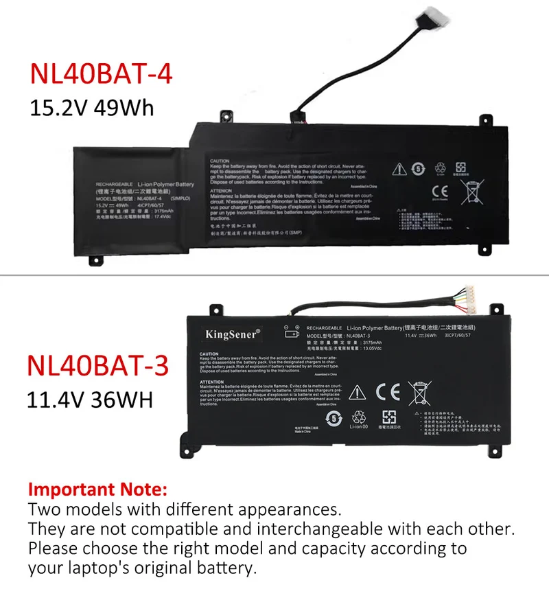 NL40BAT-3 Laptop Battery For CLEVO NL40CU NL41GU NL41LU NL51LU Mechrevo Creator Young 15 I3 6-87-NL40S-33G21 6-87-NL4CS-32B01 11.4V 36WH | KingSener