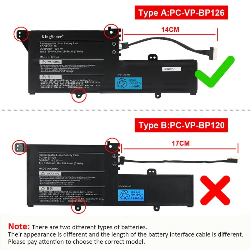 PC-VP-BP126 Laptop Battery For NEC LaVie GN10R7 GN10R8 GN10R7/9A GN10R8/9A PC-GN10R79AA PC-GN10R89GA 3ICP4/43/110 11.52V 33WH | KingSener