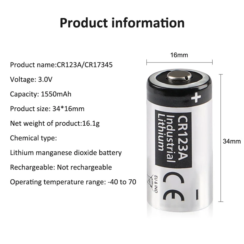 For Panasonic CR123A USB-C Rechargeable Batteries For Cameras Flashlight Alarm Smart Sensors (Non-Rechargeable)