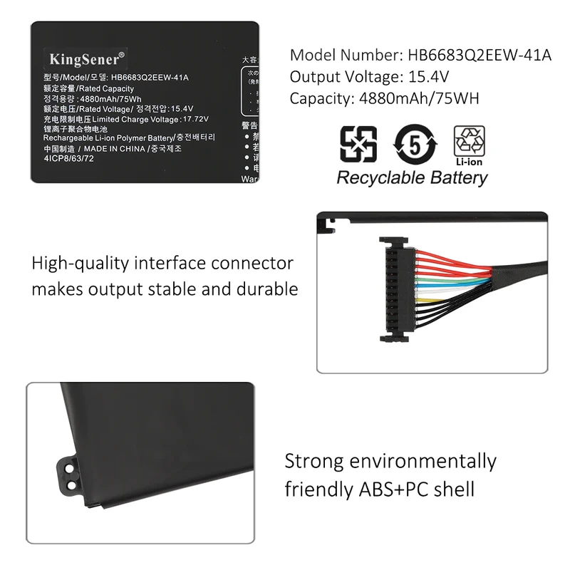 HB6683Q2EEW-41A Laptop Battery For Honor For MagicBook 14 2022 GLO-N56 GLO-F56 GLO-F76 GLC-F56 HB6683Q2EEW-41C 15.4V 75WH | KingSener