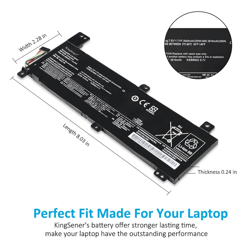 L15M2PB2 L15L2PB2 Battery for Lenovo IdeaPad 310-14IAP 310-14IKB 310-14ISK — 30Wh 7.6V