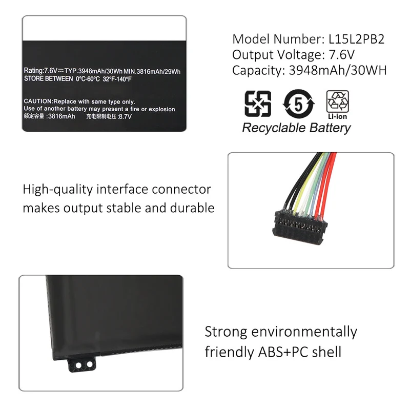 L15M2PB2 L15L2PB2 Battery for Lenovo IdeaPad 310-14IAP 310-14IKB 310-14ISK — 30Wh 7.6V