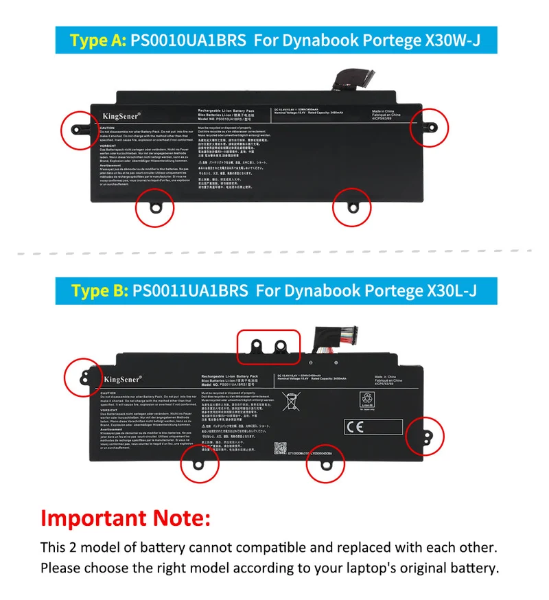 PS0010UA1BRS Laptop Battery For Toshiba Dynabook Portege X30W-J Series Notebook 15.4V 53WH 3450mAh | KingSener