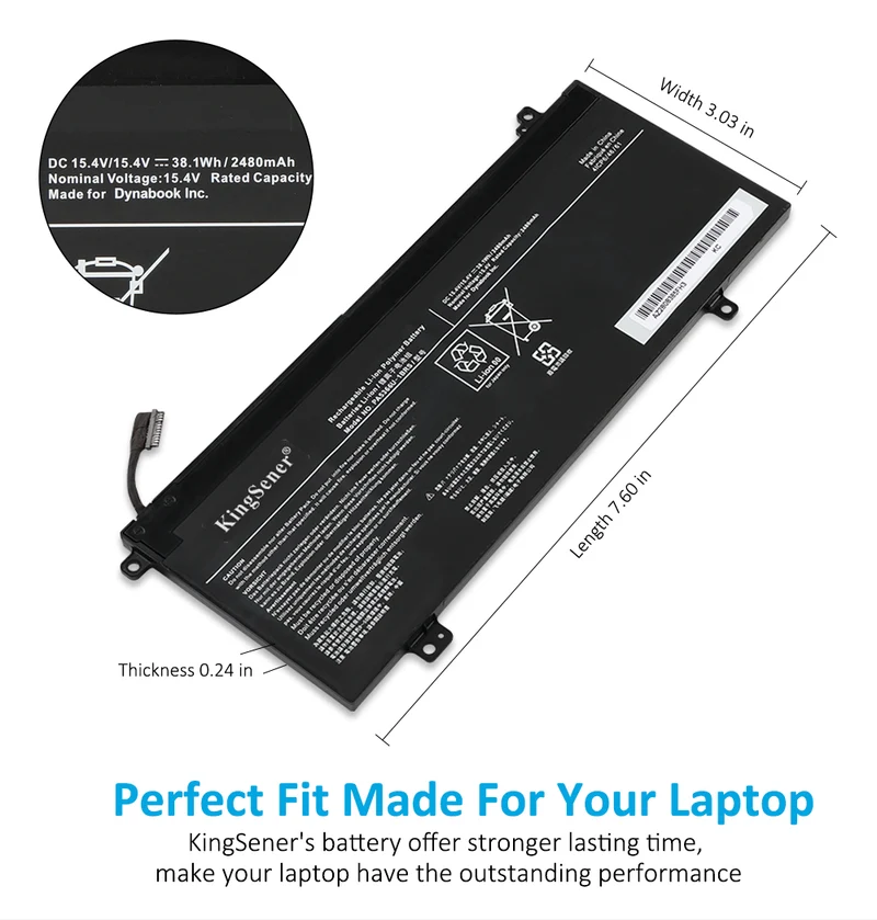 PA5366U-1BRS Laptop Battery For Toshiba Dynabook Satellite Pro L50-G 11P 13Q 138 15Q 17P Series 4ICP6/47/61 15.4V 38.1WH/2480mAh | KingSener