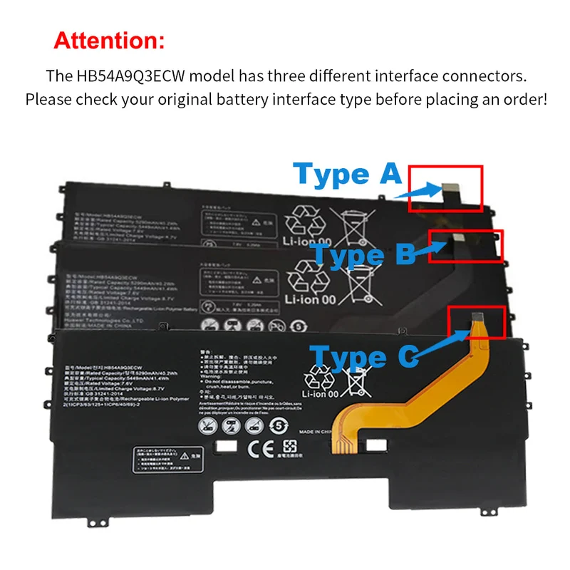 HB54A9Q3ECW Laptop Battery For HUAWEI Matebook X Matebook X 2017 Series WT-W09 W19 WX9 | KingSener