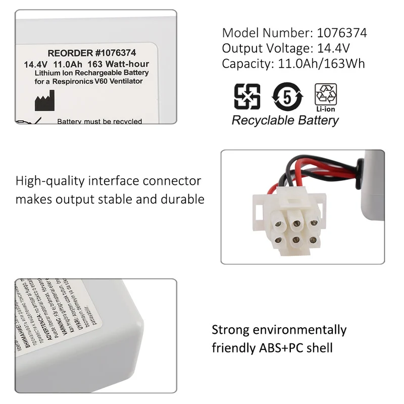 Rechargeable Battery 1076374 For Philips Respironics V60 V60S Ventilator
