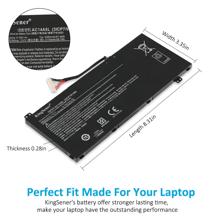 AC14A8L Laptop Battery For Acer Aspire VN7-571 VN7-571G VN7-591 VN7-591G VN7-791G VN7-591G-74SK MS2391 KT.0030G.001 | KingSener