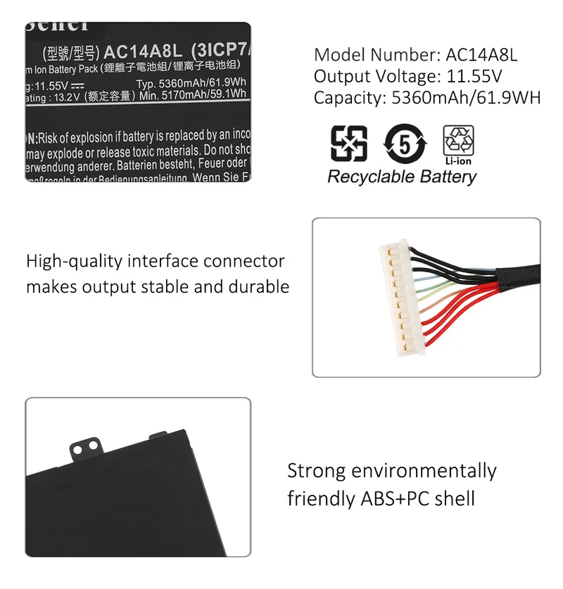 AC14A8L Laptop Battery For Acer Aspire VN7-571 VN7-571G VN7-591 VN7-591G VN7-791G VN7-591G-74SK MS2391 KT.0030G.001 | KingSener