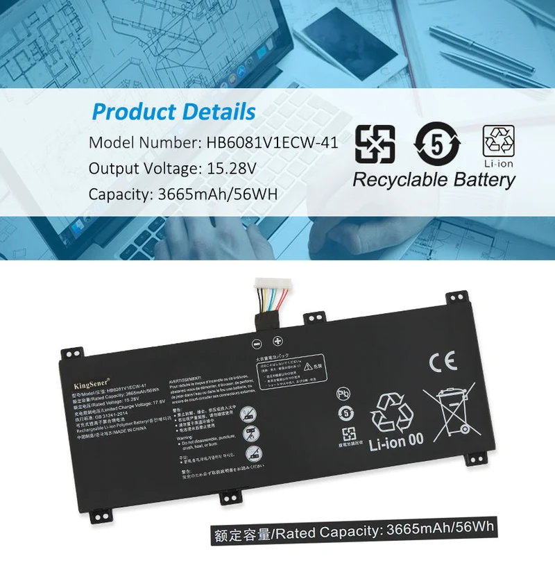 Rechargeable Li-ion Battery For Huawei MateBook D16 Series HLYL-WFP9 HLY-W19R HLY-W19RL 15.28V 3665mAh