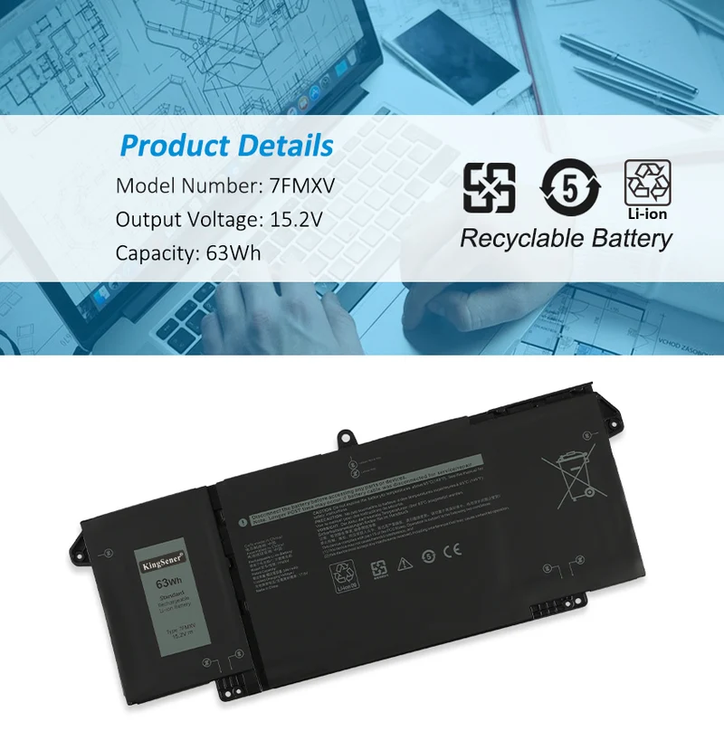Replacement Battery For Dell 7FMXV 0TN2GY TN2GY 9JM71 4M1JN 1PP63 HDGJ8 MHR4G 727CG 15.2V 63Wh