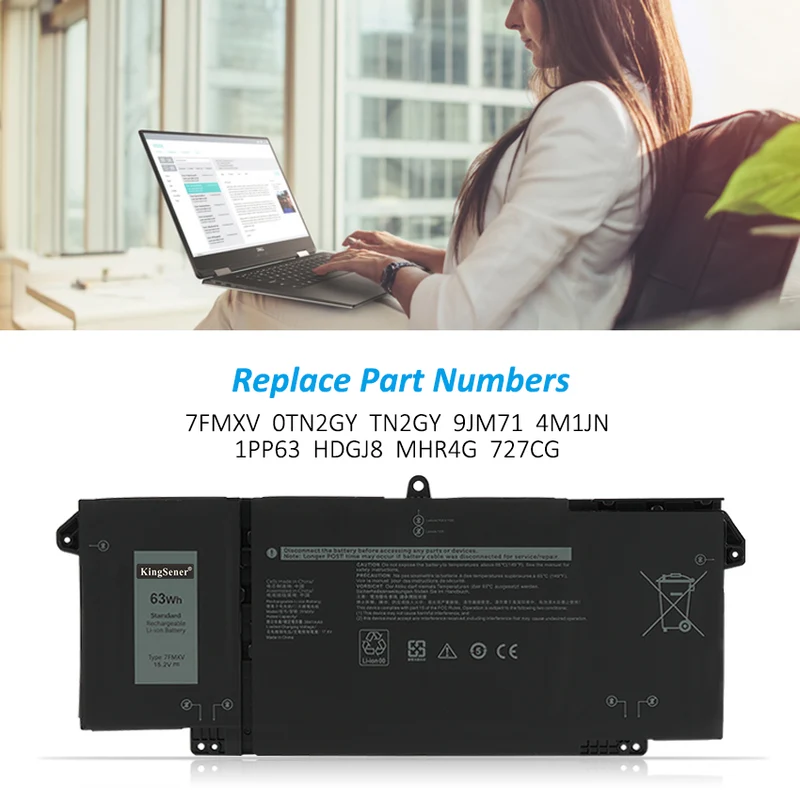 Replacement Battery For Dell 7FMXV 0TN2GY TN2GY 9JM71 4M1JN 1PP63 HDGJ8 MHR4G 727CG 15.2V 63Wh
