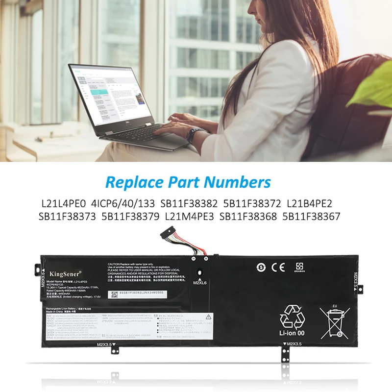Replacement Battery For Lenovo L21L4PE0 4ICP6/40/133 SB11F38382 15.36V 71Wh