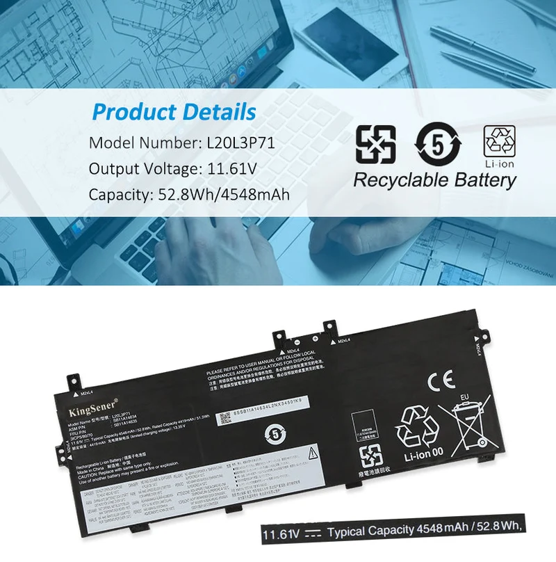 Rechargeable Li-ion Battery For Lenovo ThinkPad X13 Yoga G2 20W80036US 52.8Wh