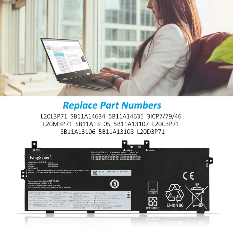 Battery For Lenovo L20L3P71 SB11A14634 5B11A14635 L20M3P71 11.61V 4548mAh