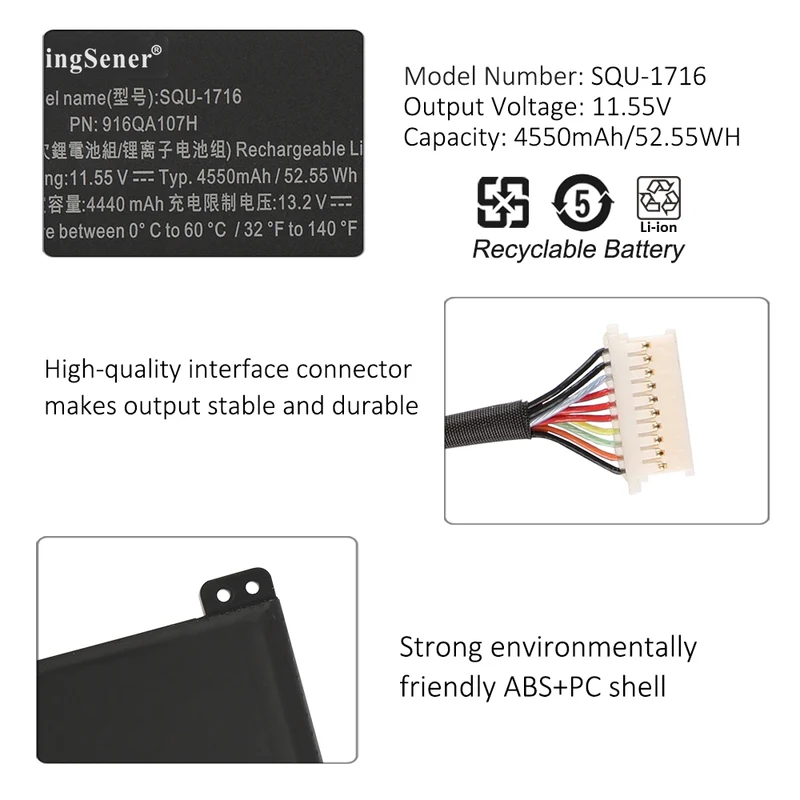 SQU-1716 Battery For Hasee Kingbook U65A QL9S04 916QA107H 916QA108H SQU-1717 11.55V 4550mAh
