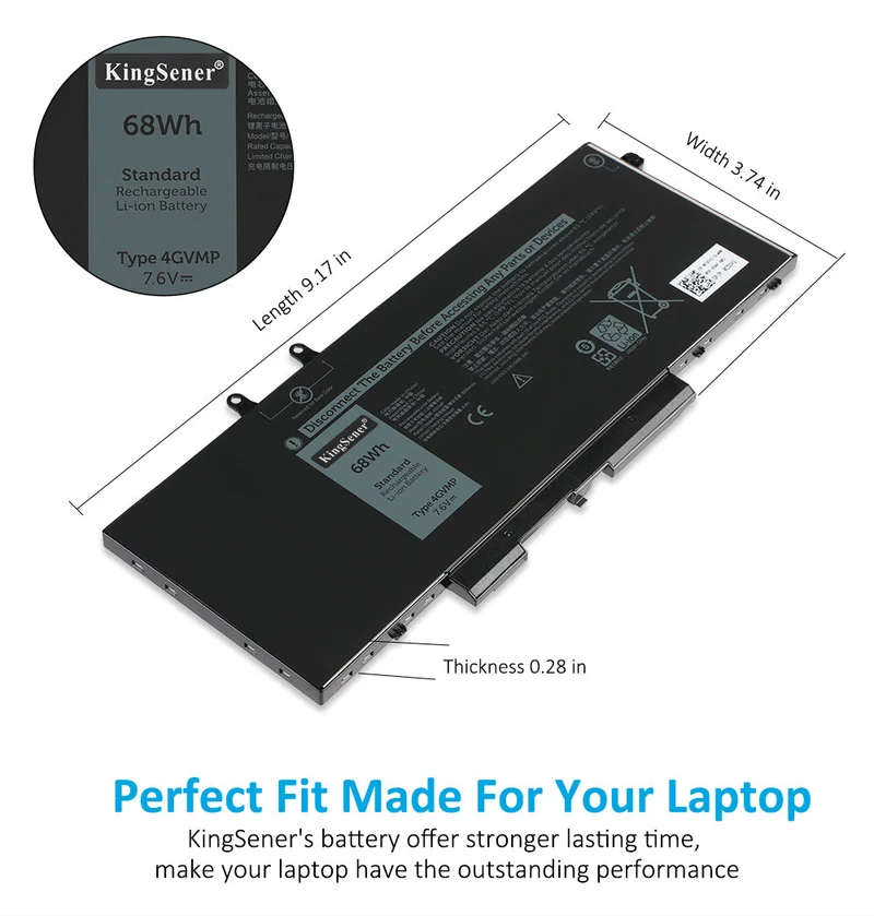 4GVMP Replacement Battery for Dell Latitude 5400 5500 Precision 3540 — 7.6V 68Wh
