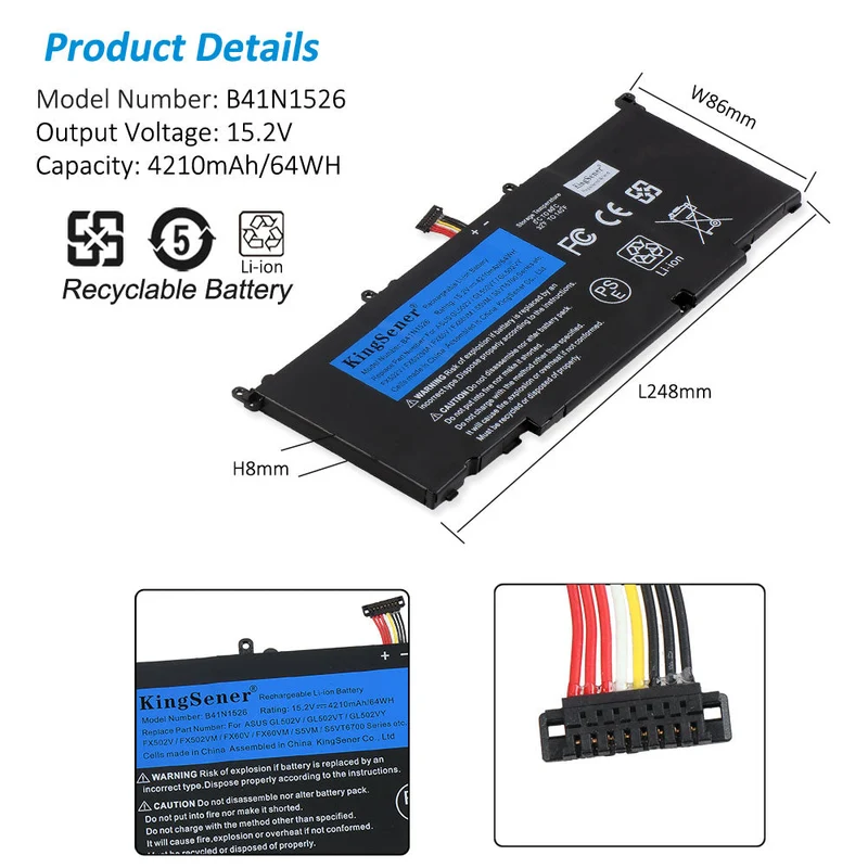 Asus ROG Strix GL502VT GL502VM S5VT6700 Battery B41N1526 15.2V 64Wh