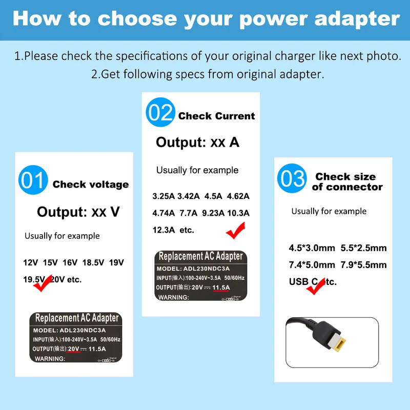 20V 11.5A 230W USB Type-C AC Adapter For Lenovo ThinkStation P340, For Legion Y540 Y545 5 7 Series