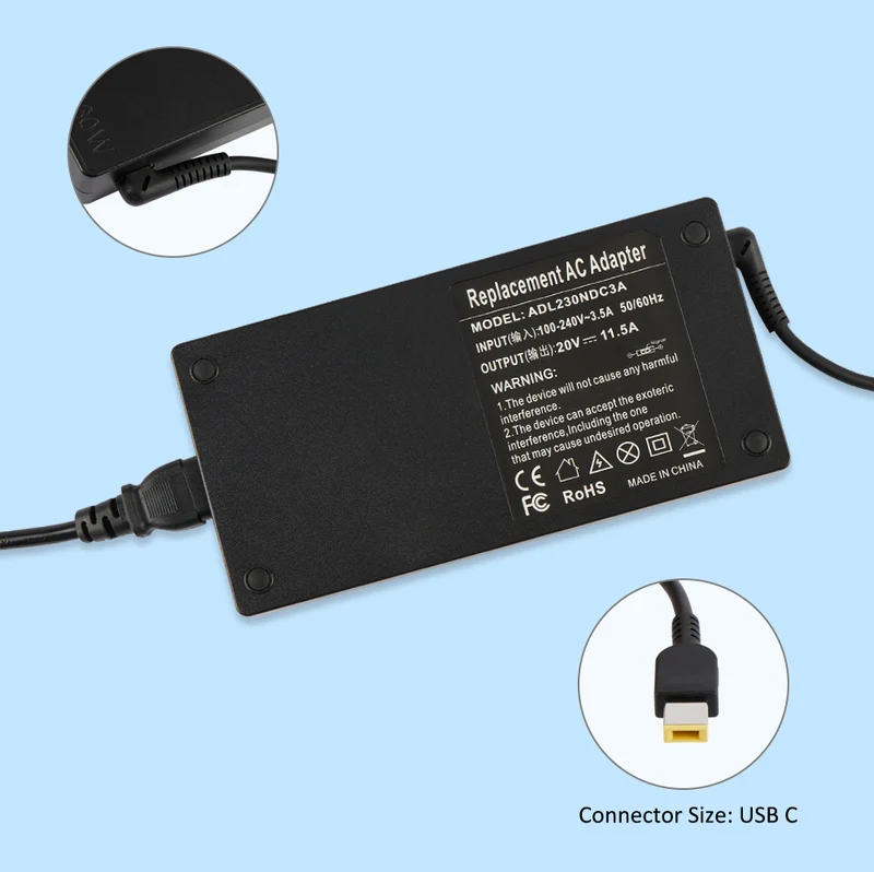 20V 11.5A 230W USB Type-C AC Adapter For Lenovo ThinkStation P340, For Legion Y540 Y545 5 7 Series