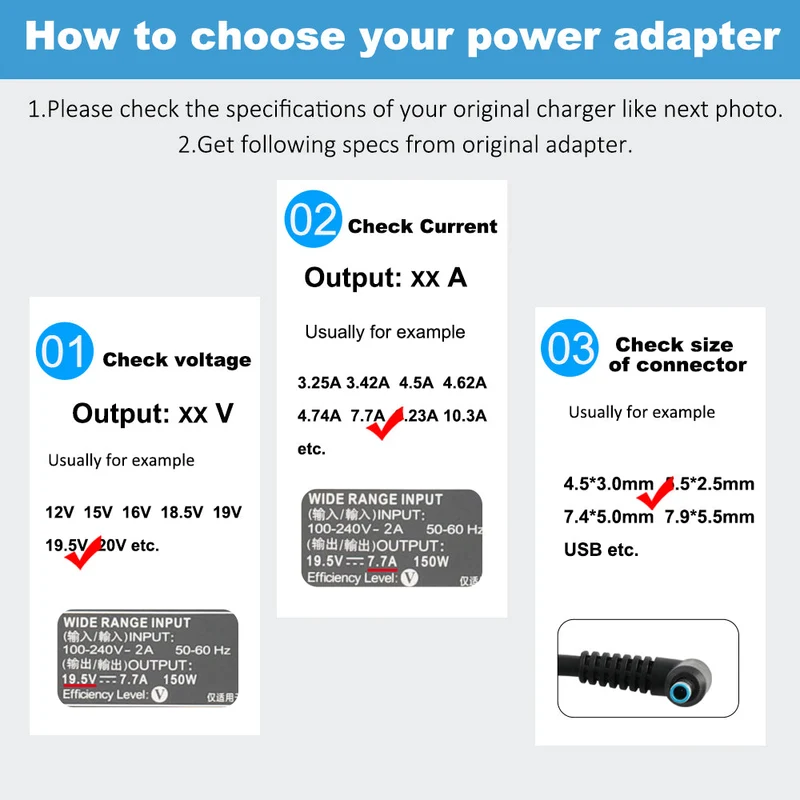 19.5V 7.7A 150W 4.5X3.0mm AC Adapter For HP Power Adapter ZBook 15 15V, For Envy TouchSmart 15 17 Series