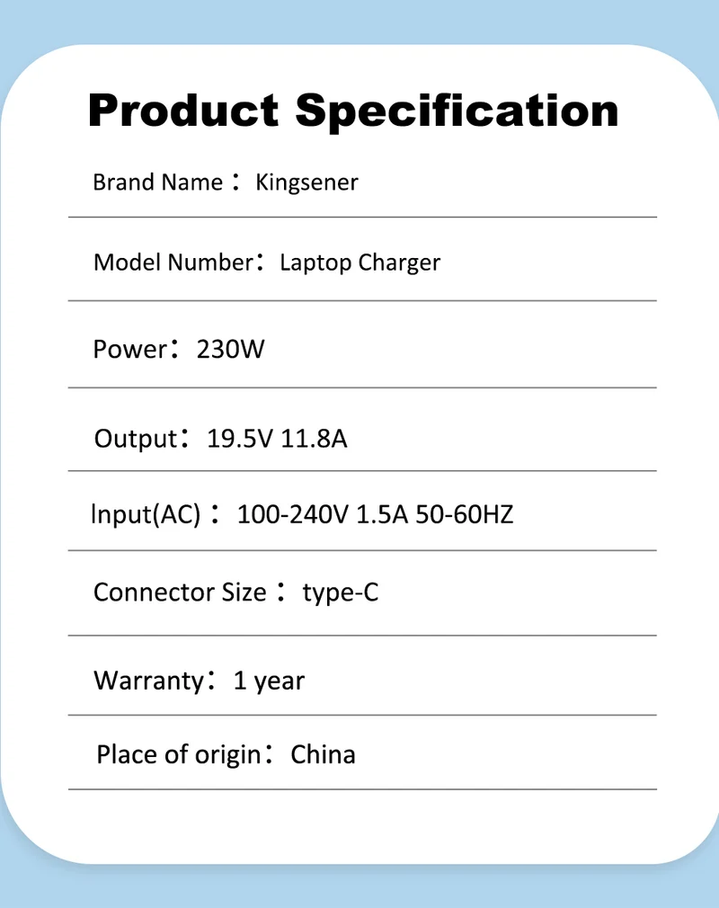 19.5V 11.8A 230W USB Type-C AC Adapter For Razer Blade 14 15 17 Pro Series