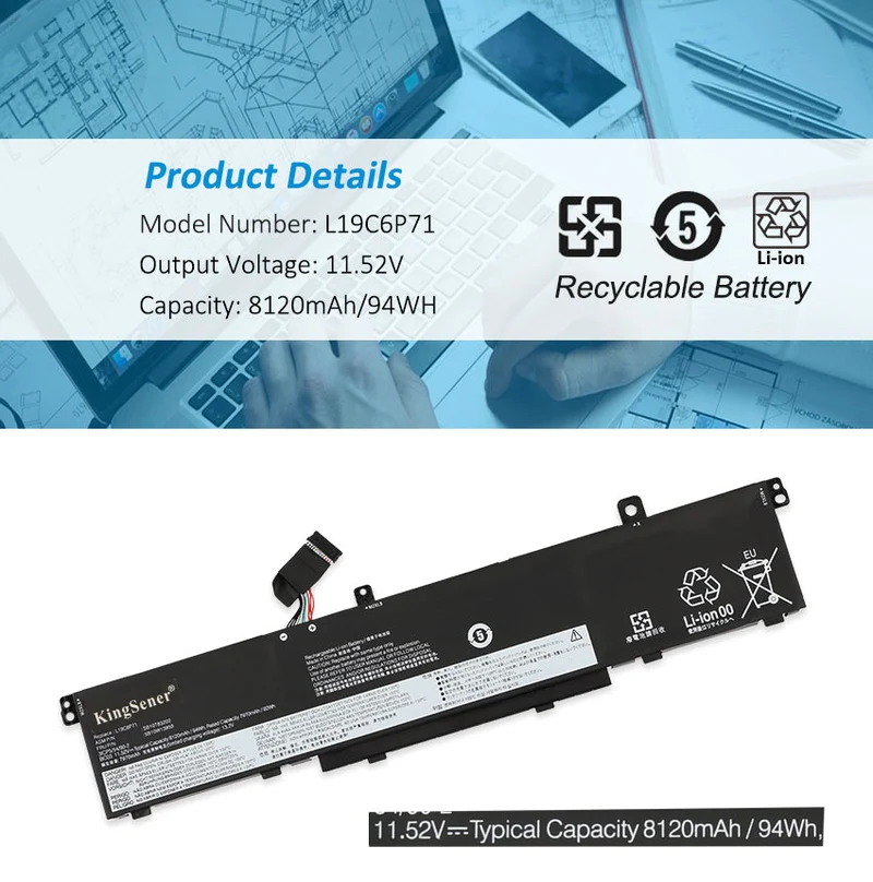 L19L6P71 Replacement Battery For Lenovo ThinkPad T15G 2nd Gen Series 11.52V 94WH | KingSener