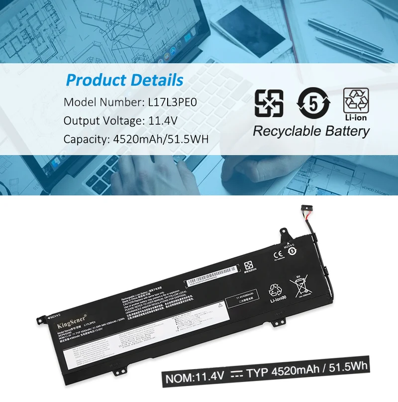 L17C3PE0 Replacement Battery For Lenovo Yoga 730-15IWL,730-15IKB Series 11.4V 51.5WH | KingSener