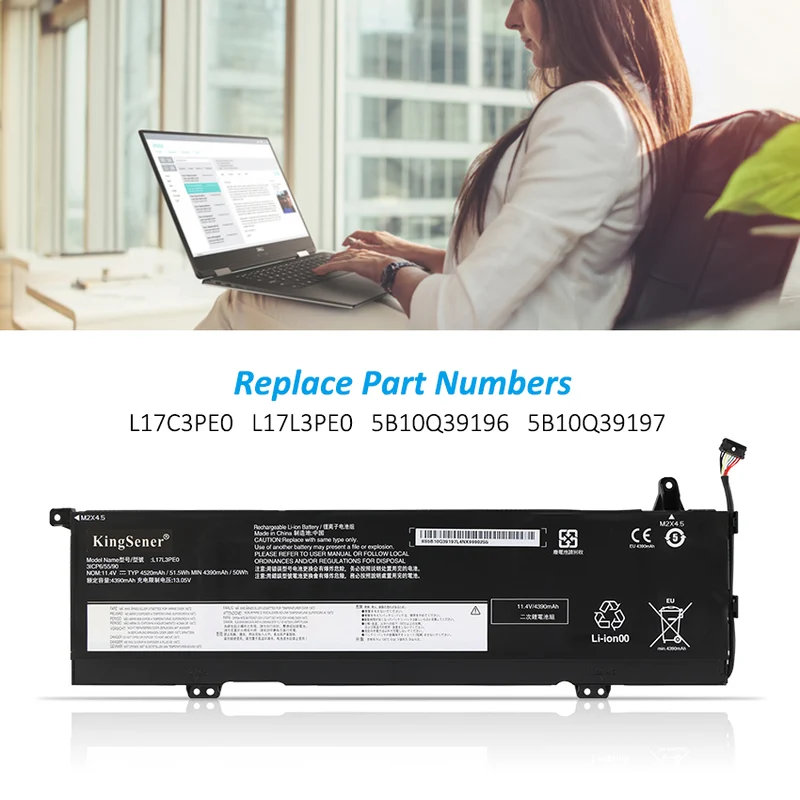 L17C3PE0 Replacement Battery For Lenovo Yoga 730-15IWL,730-15IKB Series 11.4V 51.5WH | KingSener